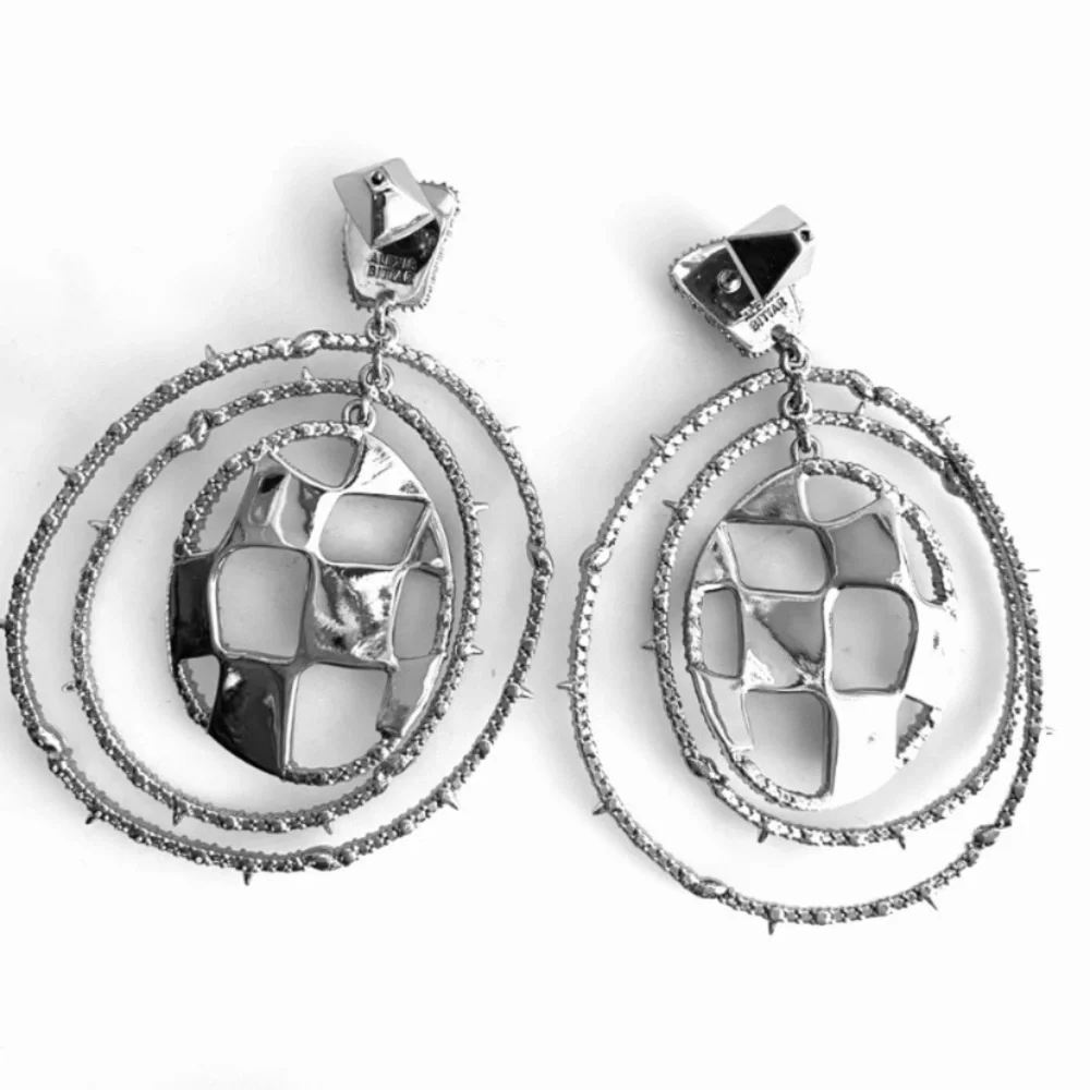 ALEXIS BITTAR • Silver Checkerboard Orbiting Hoop Crystal Earrings